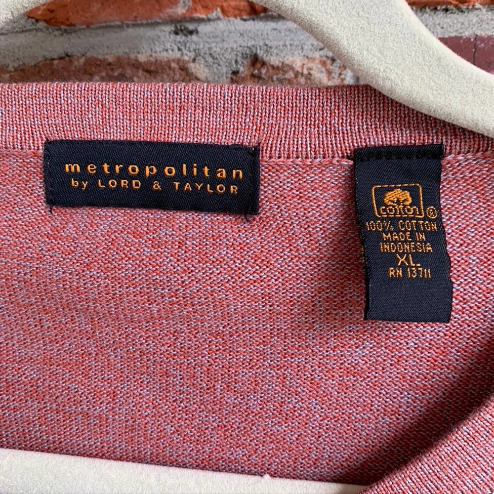 NEW Lord & Taylor Coral & Gray Henley Sweater - Picture 2 of 7